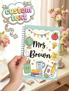 1pc Custom Teacher Name Spiral Notebook,Cute Classroom Clipboard For Educators Students,Teachers Office Staffs Gift,Back To School,Teacher Appreciation Gift,Classroom Must Haves,Lesson Plan Notebook - Multicolor - View 2