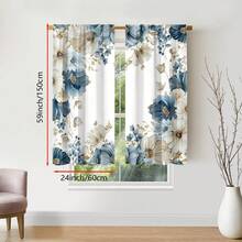2pcs Elegant Floral Pattern White, Blue And Green 2D Flat Print Curtains. Rod Pocket Design, Semi-Transparent Polyester Curtains Suitable For Decorating Your Living Room, Bedroom, Office Or Kitchen - Multicolor - View 13