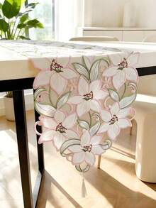 HXARTMIS 1pc Elegant Handmade Hollow Lily Embroidery Table Runner & Placemat Set, Vintage Floral Hollow Tassel Table Runner, Romantic Dining Table Decor, Suitable For Restaurant, Home Decor, Theme Holiday Decoration - Pink - View 14