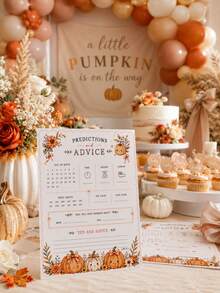 5/20 piezas Juego de Baby Shower de Otoño - Tarjetas de Predicción de Bebé y Consejos de Invitados, Decoración de Revelación de Género con Calabaza Pequeña, Recuerdos de Baby Shower, Suministros para Fiesta con Tema de Halloween - color calabaza - Ver 7
