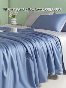 1pc Smooth Luxury Quilt, Suitable For All Seasons, Thin Bedding Quilt, Machine Washable, Air Conditioning Quilt - Dusty Blue - View 4