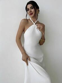 Vestido largo suelto sin mangas y sin espalda, elegante para vacaciones y fiestas, romántico y de moda para el verano, la playa - Blanco - Ver 1