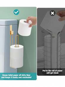 Polished Toilet Paper Holder With Storage - Wall Mounted Tissue Dispenser With Towel Bar - Holds 3 Rolls - Self Adhesive & No Drill - RV & Bathroom Accessory (Matte Black & Brushed Gold) - Multicolor - View 6