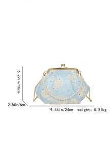 Women's PU Leather Crossbody Bag With Round Polka Dots, Vintage Style Handbag With Buckle Closure And Adjustable Shoulder Strap, Solid Color And Lightweight City Tote Bag - 藍色 - 查看 3