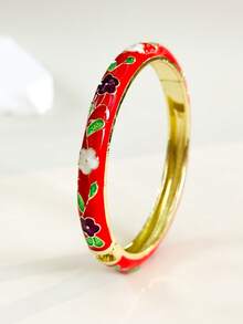 1pc Fashion Vintage Style Gold Floral Pattern Enamel Bracelet, Gold Bracelet, Girls' Jewelry, Suitable For Girls And Women's Jewelry Accessories Bracelet, (Handmade Product, Slight Color Difference May Occur) Daily Wear Holiday Gift, Halloween, Thanksgiving, Christmas, Mother's Day, Valentine's Day, Birthday Gift - Multicolor - View 39
