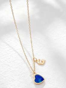 1 pieza Collar con colgante de corazón y letra inicial que cambia de color según el estado de ánimo, personalizado con encanto de alfabeto A-Z, sensible a la temperatura, regalo de joyería para el Día de San Valentín - Multicolor - Ver 20