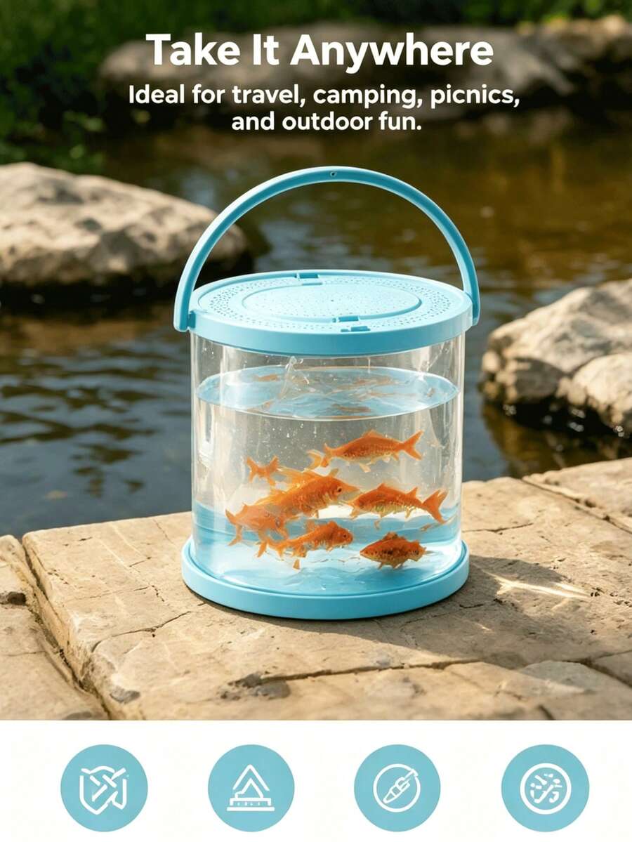 1pc Foldable Mini Fish Tank, Transparent Fish Transport Container/Fishing Bucket, Suitable For Fishing, Releasing, Beach Trips, Lakeside Outings And Outdoor Activities - Multicolor - View 1