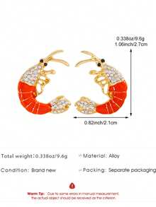 1 Pair Summer Ocean Style Rhinestone Lobster Stud Earrings, Fashion Creative Design, Premium Minimalist Casual Versatile Jewelry For Women, Suitable For Daily Wear, Gatherings And Parties - Multicolor - View 6