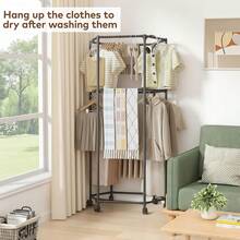 Clothes Rack With Wheels, Rolling Hexagonal Clothes Rack, Clothes Drying Rack, Clothes Storage For Bedroom, Laundry Room, Balcony (68" High) - 1 - View 8