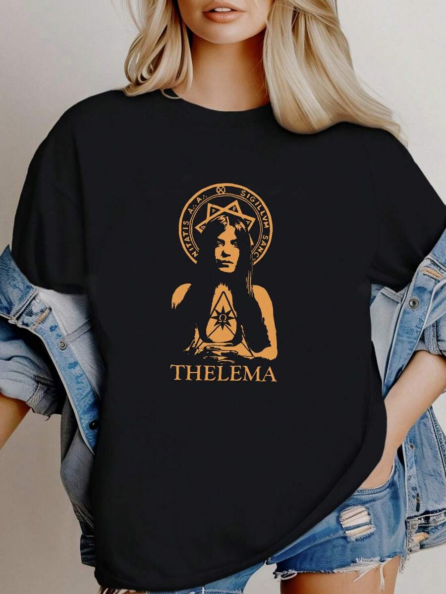 Women's T-Shirt With Print Leila Waddell Aleister Crowley Thelema T-SHIRT With Long Or Short Sleeves - Black - View 1