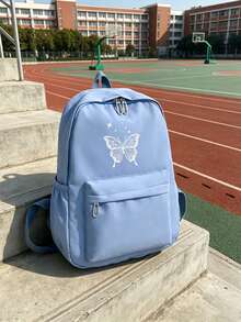 1 pieza Mochila con mariposa a rayas blancas de gran capacidad con múltiples bolsillos, ligera para estudiantes y adolescentes, perfecta para el campus, viajes y desplazamientos diarios - Multicolor - Ver 9