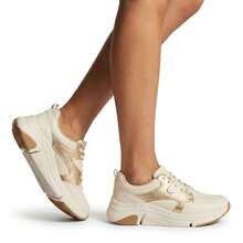Modare Tênis Feminino Casual Recortes Leve Macio e Confortável Solado Alto Moda Urbana Sapato Feminino Esportivo Caminhada Academia e Dia a Dia Estilo Moderno - Off White - Visão 3
