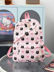 1pc Cute School Style Cat/Dog/Bow Print Nylon Backpack, Lightweight Large Capacity School Day Bag, Adjustable Shoulder Strap Bookbag, Suitable For Girls/Teens/Students/Graduates, Ideal For Daily Use, Outings, Travel, School And Back To School Season. - Multicolor - View 14
