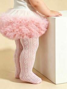 1pc Kids Spring/Summer Thin Heart Pattern Pink Tights, Sweet Cute Delicate Skin-Friendly Hollow Dance Socks, Classic Fashion Breathable Comfortable Soft Durable Base Socks, Suitable For Party/Home Rest/Dance Practice/Daily Matching With Dresses - Pink - View 7