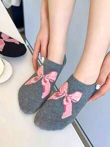 6 Pairs Multicolor Assorted New Chinese Ballet Style Solid Color Bow Knot Boat Socks Spring Summer Thin Invisible Low-Cut Ankle Socks Ins - Multicolor - View 8