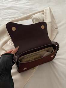 1 pieza Bolso de mujer de unicolor de PU, nueva bolsa de hombro versátil - Café integral 2 - Ver 9