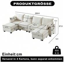 Modular Chenille Sofa, Corner Sofas For The Living Room, U-Shaped Corner Sofa With Storage Ottoman, 6-Seater Corner Sofas With Chaise Longue - 米色 - 查看 4