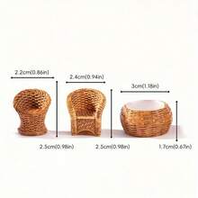 3/5pcs Mini Resin Wicker Table And Chair Set, Dollhouse Miniature Furniture Decor, Micro Landscape Decoration, Round Table With Square Or Round Chairs, Suitable For Micro Landscape Creation, Desktop Display, Photography Props, Holiday Gifts - Multicolor - View 6