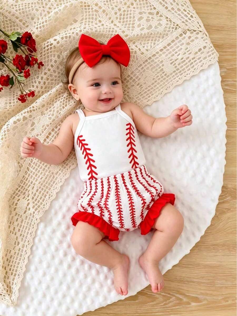 2pcs Baby Girls' Cute Sleeveless Romper And Shorts Set, Lightweight Summer Outfit - White - View 1