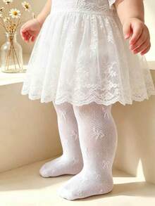1pc Baby/Girls White Hollow Tights, Cute Bow Lace Design, Sweet Style, Fashionable Soft Breathable Pantyhose, Suitable For Princess Dress, Festivals, Daily Wear, Stage Performance, Campus Activities, Valentine's Day, Wedding Season - White - View 8