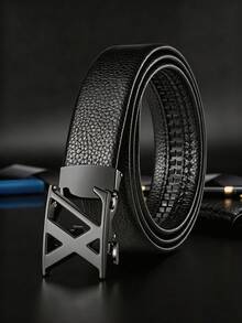Men's PU Litchi Grain Automatic Buckle Alloy Belt, Gold Gun Black Silver 3 Colors Optional, Business Casual Versatile Durable Adjustable, Suitable For Dress Pants And Multiple Occasions - Multicolor - View 10