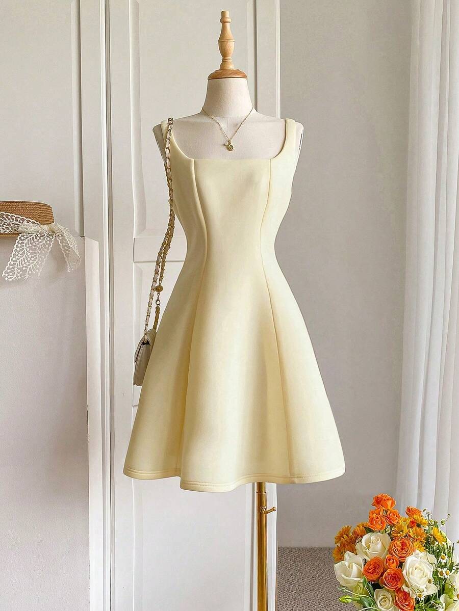 corto sin mangas de unicolor elegante para mujer, verano - Amarillo - Ver 1