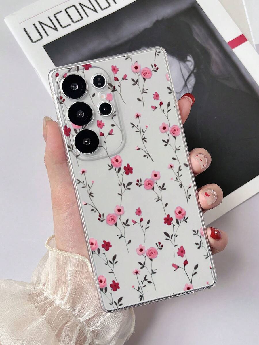 1pc Transparent TPU Shockproof Painted Vine Flower Pattern Phone Case Compatible With IPhone 15/15pro/15plus/15promax/16/16pro/16plus/16promax/17/17pro/17promax Galaxy S23 Ultra/A14/A24 Android Phone Note12pro/Pixel 8/8 Pro Android Phone - Multicolor - View 1