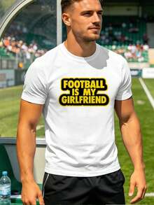 Herren-T-Shirt With Fu?Ballmotiv, Hochwertiger Stoff, Bequeme Passform, Street-Hip-Hop-Stil, Komfortabel, Grafikdesign - 白色 - 查看 1