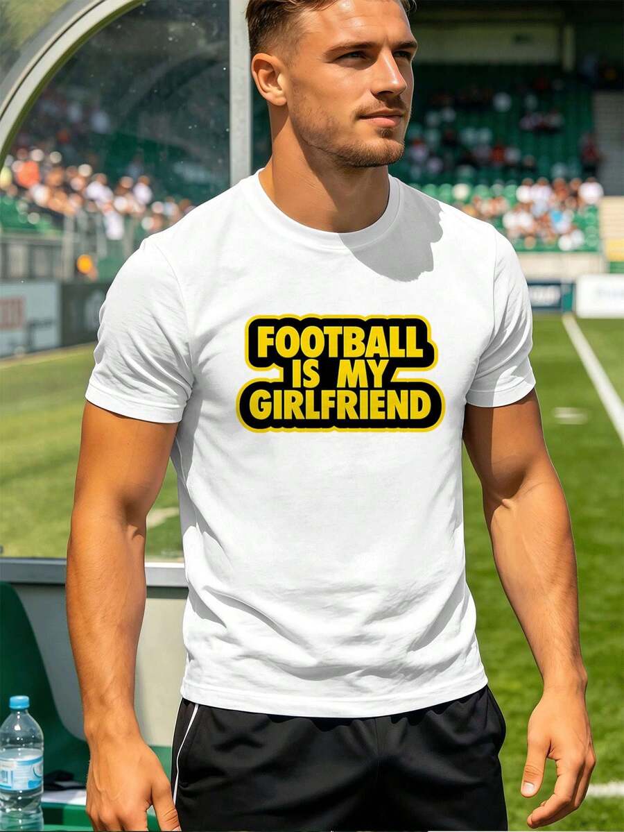 Herren-T-Shirt With Fu?Ballmotiv, Hochwertiger Stoff, Bequeme Passform, Street-Hip-Hop-Stil, Komfortabel, Grafikdesign - 白色 - 查看 1