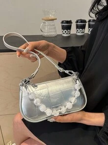 女款春夏新款韓系時尚小方包小眾Ins風極簡單肩包 - 銀色 - 查看 5