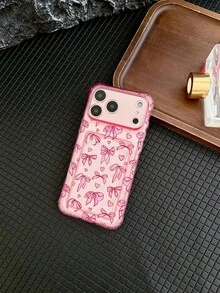 1pc Pink Transparent TPU Girly Bow Print Pattern Four-Corner Anti-Drop Integrated Card Slot Phone Case, Fashionable Versatile Creative Personalized, Full Coverage Protection Dustproof Waterproof Soft Shell Suitable For Versatile Phone Case/Card Holder Phone Case/Funny Phone Case/Android Phone Case - Multicolor - View 2