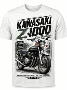 Kawasaki Z900 Street Bike Grafik-T-Shirt, Unisex-Biker-Top mit Rundhalsausschnitt und kurzen Ärmeln aus Baumwolle - Weiß 1 - Übersicht 13