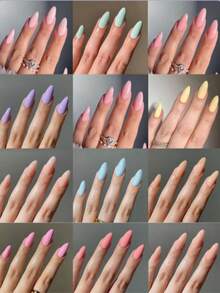 288Pcs Medium Almond Press-On Nail Tips, 12 Pastel Solid Colors Full Cover False Nails, Pre-Shaped Nail Kit With Storage Box For DIY Manicure - Multicolor - View 2