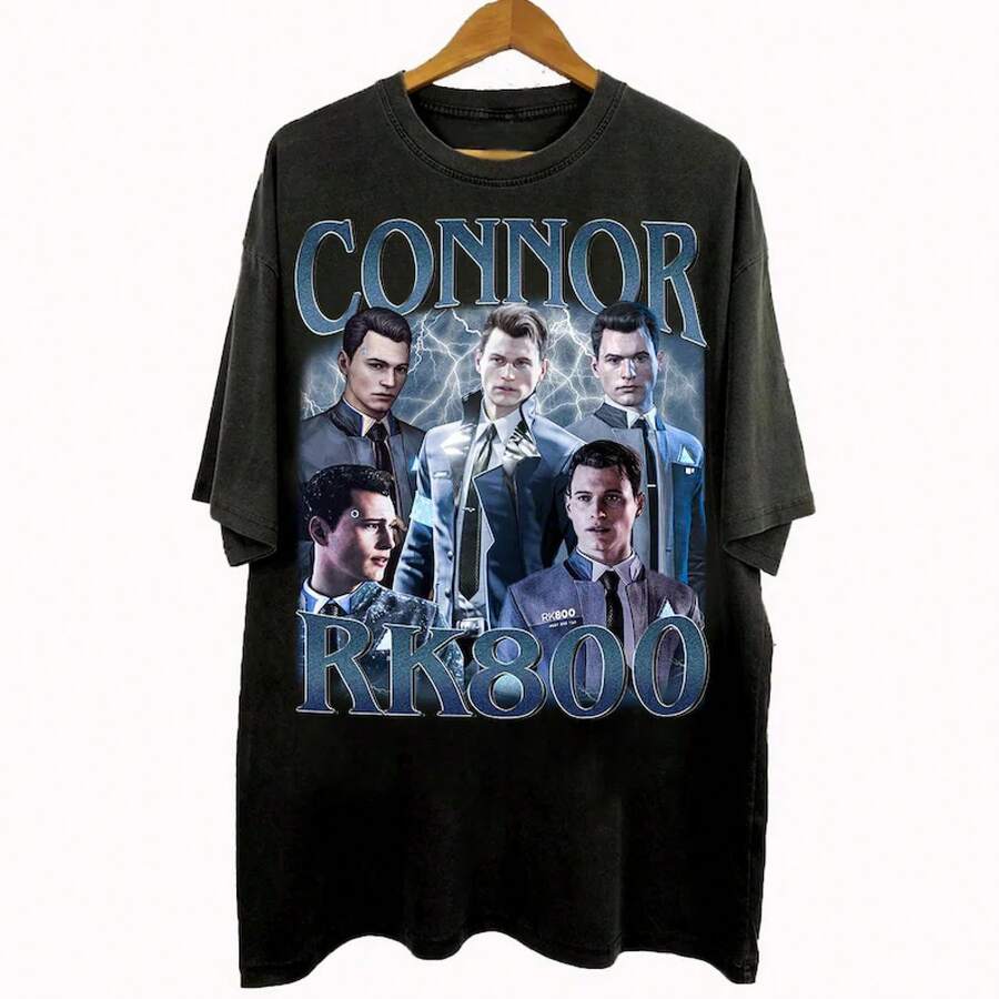 Vintage 90s Bootleg Style Connor RK800 T-Shirt, Detroit Become Human Gifts For Man And Women Unisex T-Shirt - 黑色 - 查看 1