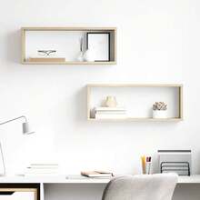 vidaXL Wall Shelf, Set Of 2, Wall-Mounted Shelf, Wall Storage With Ample Space For Books And Awards, Cube Shelf, Hanging Shelf, Bookshelf, Light Oak/Khaki Wood Composite - Light Oak Khaki - View 10