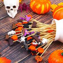 Halloween Toothpicks, Cake Decorations, Suitable For Appetizers, Cocktail Garnishes, Pumpkin, Spider Hat, Ghost Letter Shapes, Bamboo Appetizer Toothpicks, Also For Cake And Food Decoration - Multicolor - View 4