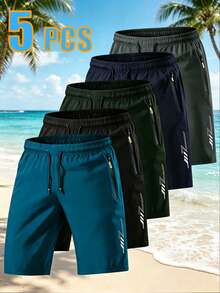 5pcs/Set Men's Summer Essential Loose Shorts, Cool Breathable Slight Stretch Sports Shorts, Fashionable High Cost-Performance Shorts, Suitable For Daily Wear. Men's Top Choice Gift - Multicolor - View 7