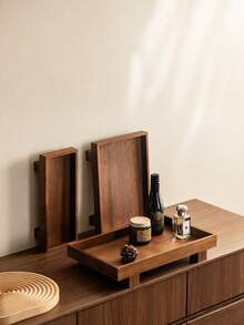 1pc Wooden Perfume Tray, Decorative Tray, High-Leg Wooden Storage Rack, Wooden Tray-Style Storage Rack - Multi-Functional Display Stand, Suitable For Storing Cosmetics, Rings, Perfume, Jewelry, Vanity, Bedroom, Multi-Functional Storage Space - Coffee Brown - View 1