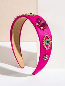1pc Vintage Red Headband With Beaded & Faux Pearl Decoration Royal,Hairband,Hair Hoop,Hair Accessories Headbands Head Accessories - Hot Pink - View 4