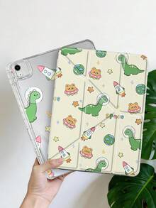 1件恐龍星星火箭圖案雙面彩繪平板保護殼，絲綢紋理透明壓克力Y型折疊，兼容iPad Mini6/Mini7/Air1/Air2/9.7/10.2/10.5/Air4/Air5/10.9/Pro11/10th Gen/Air 11-In.(M2)-2024/Pro 11-In.(M4)-2024/ Air 11-Inch (M3) 2025/ (A16) 11 Inch 11th Generation 2025 Apple機型，8折支架，透明壓克力背殼，絲綢紋理前蓋，防刮耐摔，超薄輕便，磁吸休眠/喚醒，極簡/可愛/休閒/趣味，產品不含筆，部分機型含鏡頭框 - 彩色 - 查看 4