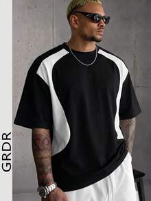 GRDR Men's Fashion Black & White Colorblock Loose Fit Short Sleeve T-Shirt - Black - View 1