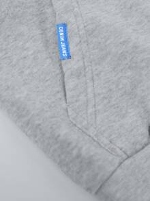 1pc Tween Girls Outdoor Daily Commute Minimalist Arm Patch Comfortable Casual Loose Hooded Long Sleeve Open Front Sweatshirt - Light Grey - View 4