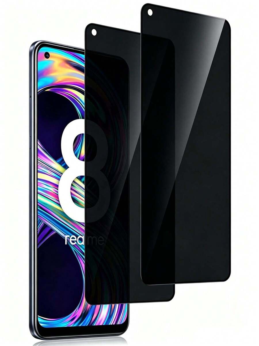 2 Buah Pelindung Layar Privasi yang Dirancang Kompatibel dengan Realme, Film Kaca Tempered Anti-Spy, Kekerasan 9H, Anti-Sidik Jari, Bebas Gelembung, Mudah Dipasang - Hitam - View 1