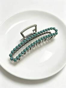 Vintage Turquoise Beaded Hair Clip, Metal Non-Slip Claw Clip, Western Cowboy Style Hair Clip - Multicolor - View 6