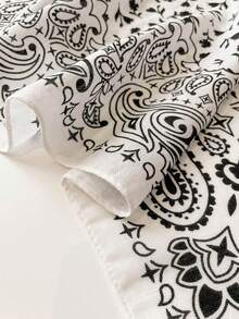 1pc 68*68cm Black & White Paisley Print Cotton Linen Scarf, Thin Multi-Use Scarf For Neck/Shawl/Waist, All Seasons Daily Party - Multicolor - View 4