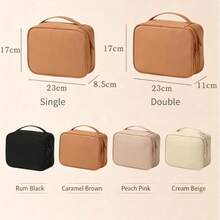 Portable Makeup Organizer, 2 Styles (Single/Double Layer) Cosmetic Bag with Brush Slots, Ideal for Travel, Daily Use & Storing Brushes, Lipsticks - Beige, einlagig - Übersicht 5