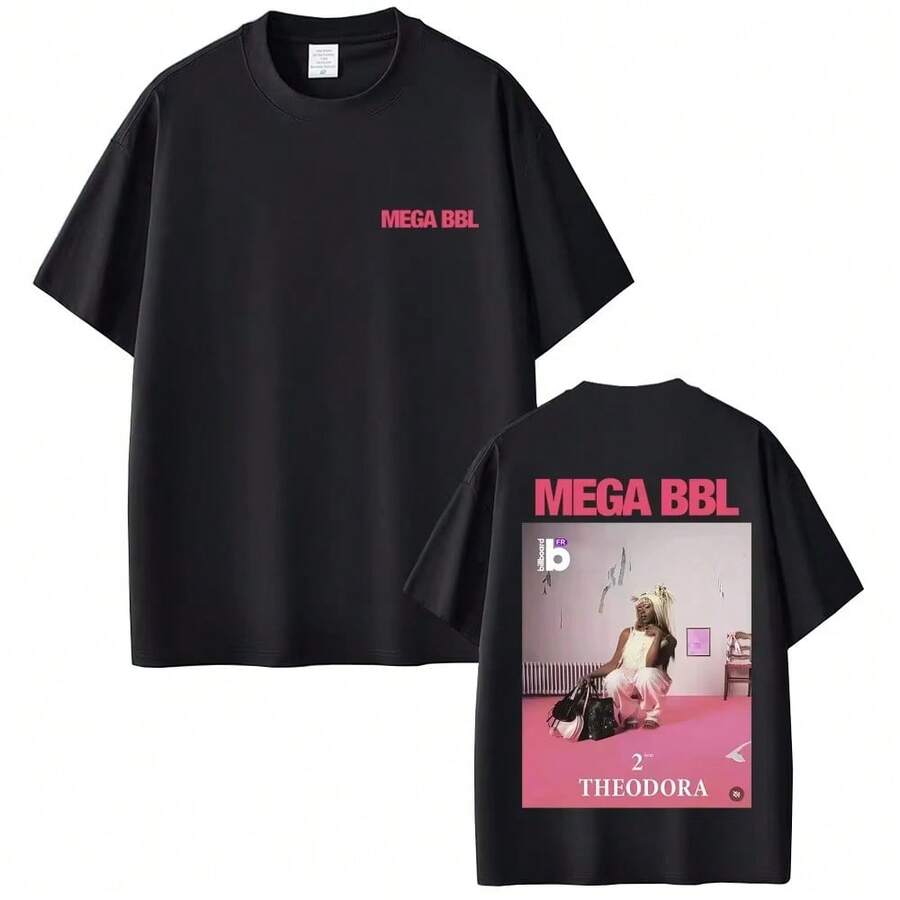 Camiseta con gráfico del álbum Mega-BBL de la rapera Theodora, camiseta de moda hip-hop para hombres y mujeres, camiseta unisex de música pop, camisetas de algodón casuales vintage - Negro - Ver 1