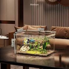 1件 初學者魚缸 防摔設計 適合居家客廳、戶外花園、游泳池裝飾 小型金魚與烏龜養殖用 玻璃感壓克力小型桌面魚缸 - 彩色 - 查看 10