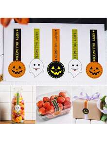 100/50pcs Pumpkin Head Long Strip Sealing Stickers, Self-Adhesive Label Decorative Sealing Stickers, Halloween Party Decorative Stickers - A - View 9