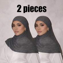 1pc Tie-Dye Arabic Hijab Thin Solid Color Lightweight Casual Long Scarf Suitable For Daily Use Riffeled Hijab - Black 2 Pieces - View 2